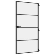 vidaXL Interior Door Slim Sliding Door Black Tempered Glass and Aluminium