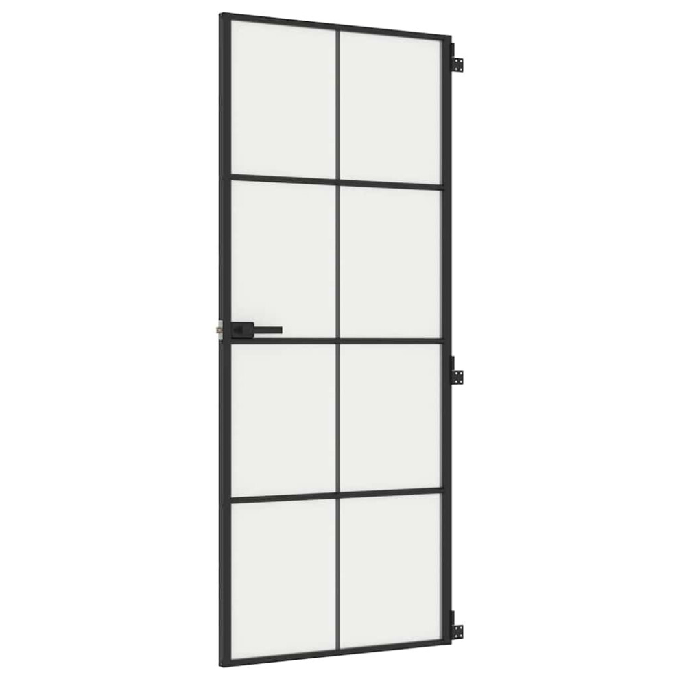 Vidaxl Interior Door Slim Sliding Door Black Tempered Glass And Aluminium