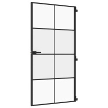 vidaXL Interior Door Slim Sliding Door Black Tempered Glass and Aluminium