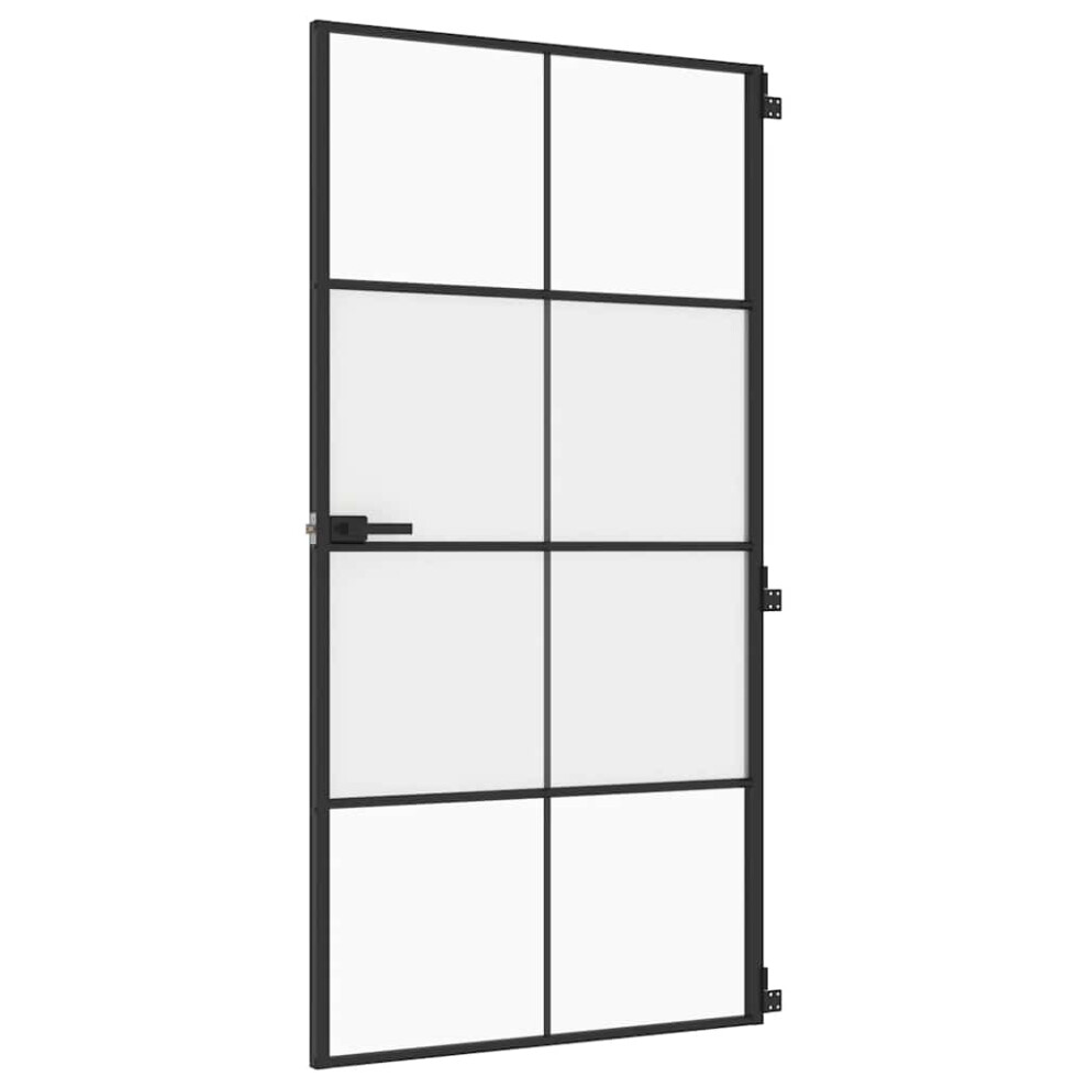 Vidaxl Interior Door Slim Sliding Door Black Tempered Glass And Aluminium