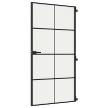 vidaXL Interior Door Slim Sliding Door Black Tempered Glass and Aluminium