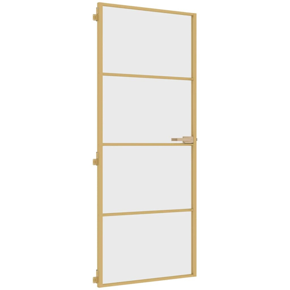 Vidaxl Interior Door Slim Sliding Door Golden Tempered Glass And Aluminium