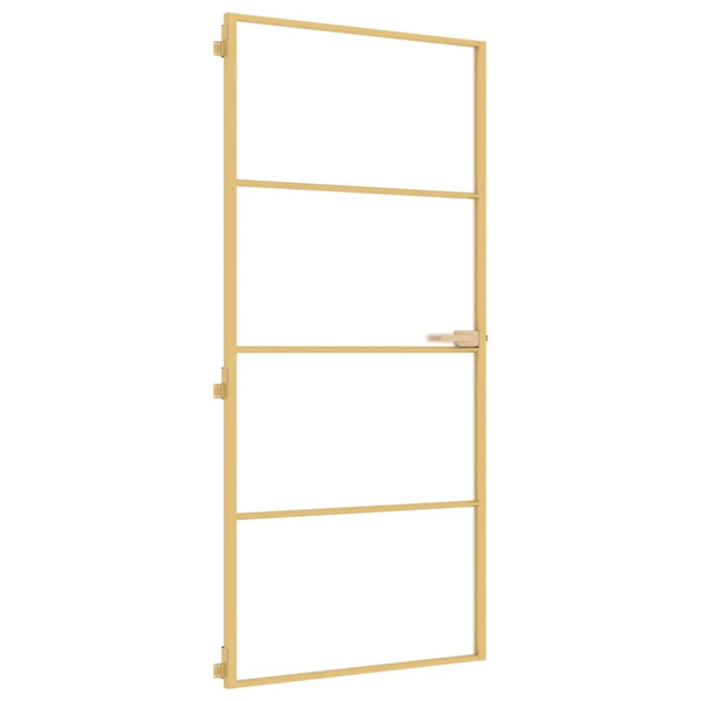 Vidaxl Interior Door Slim Sliding Door Golden Tempered Glass And Aluminium 8721012136885