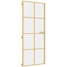 vidaXL Interior Door Slim Sliding Door Golden Tempered Glass and Aluminium