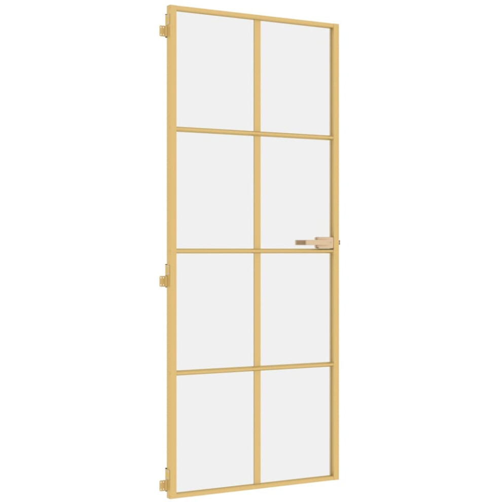Vidaxl Interior Door Slim Sliding Door Golden Tempered Glass And Aluminium