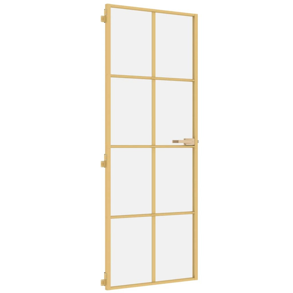 vidaXL Interior Door Slim Sliding Door Golden Tempered Glass and Aluminium