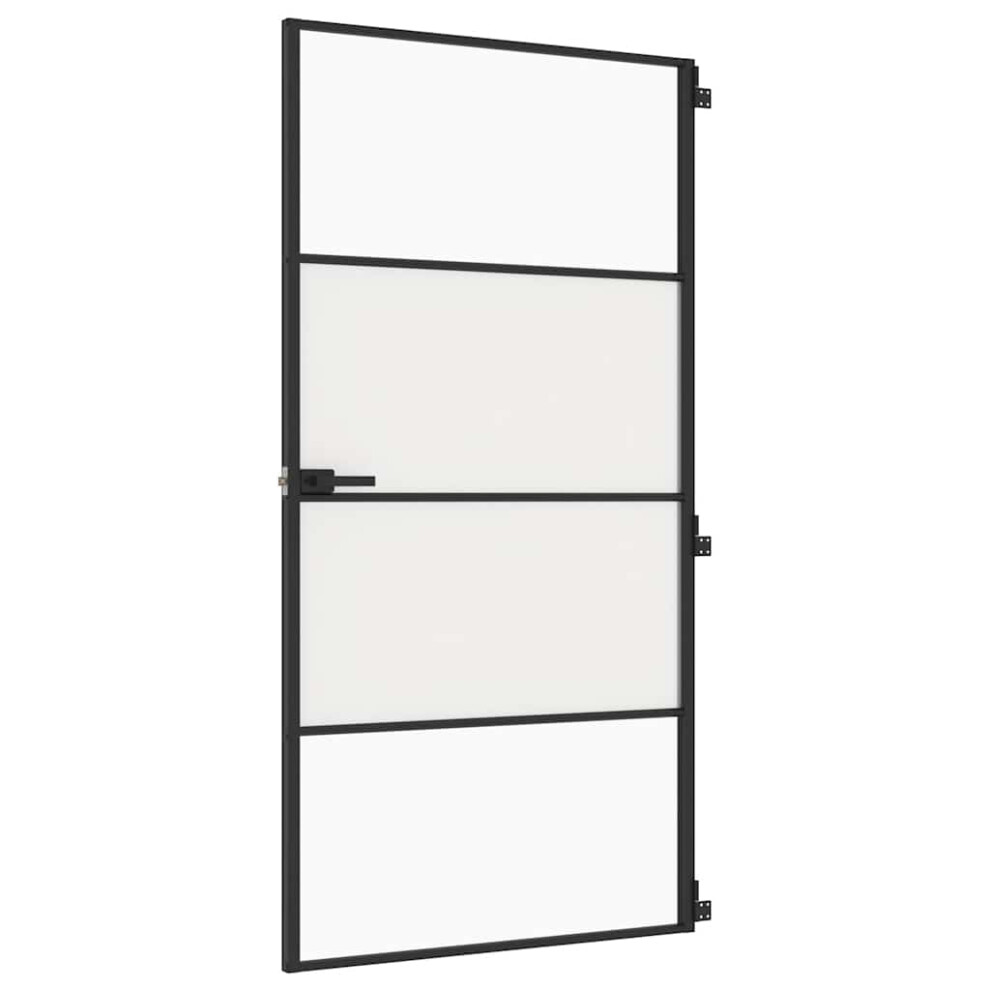 Vidaxl Interior Door Slim Sliding Door Black Tempered Glass And Aluminium