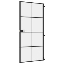 vidaXL Interior Door Slim Sliding Door Black Tempered Glass and Aluminium