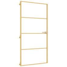 vidaXL Interior Door Slim Sliding Door Golden Tempered Glass and Aluminium