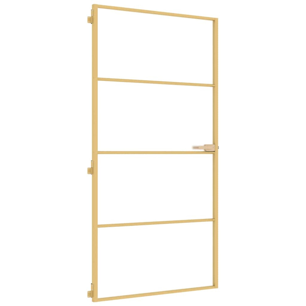 Vidaxl Interior Door Slim Sliding Door Golden Tempered Glass And Aluminium