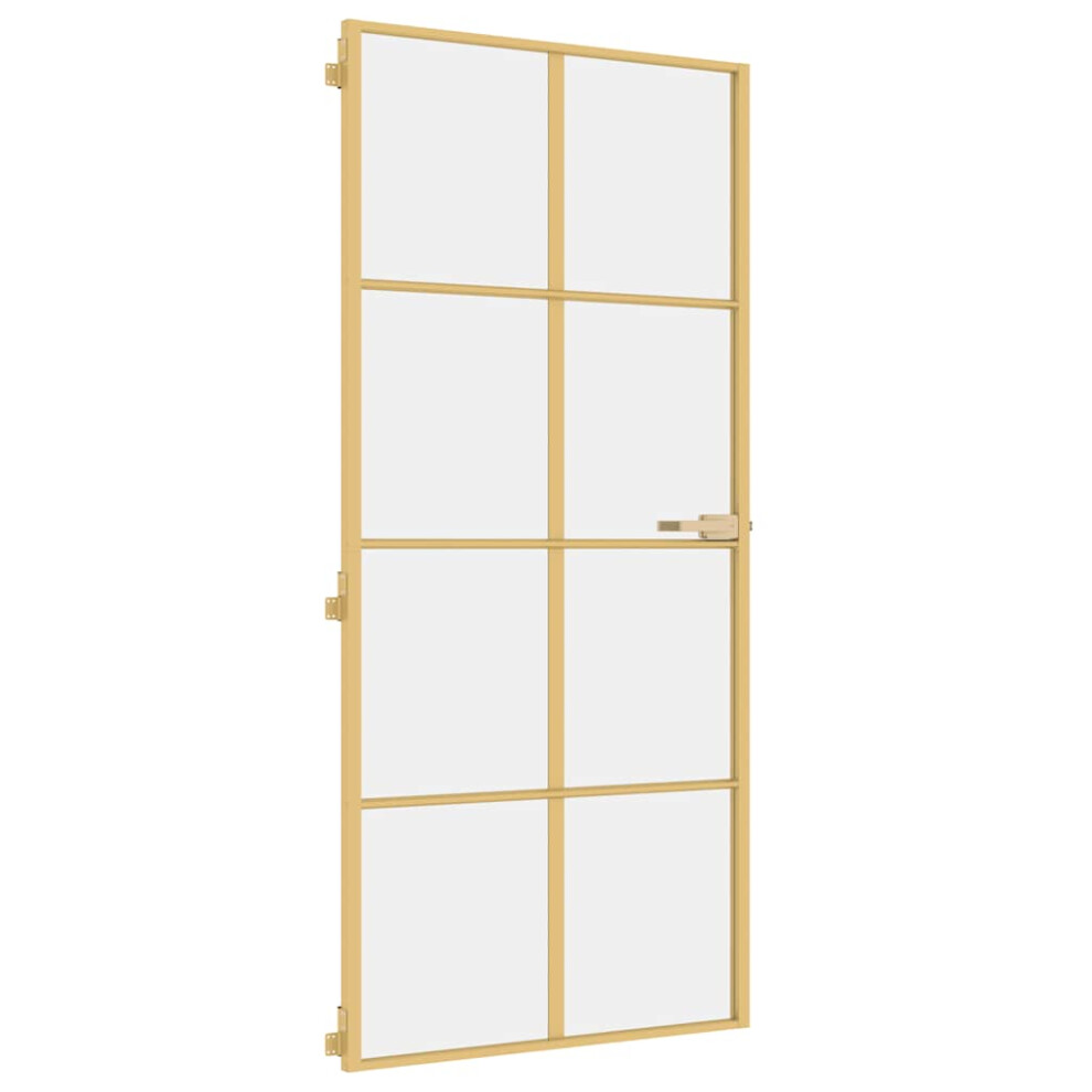 vidaXL Interior Door Slim Sliding Door Golden Tempered Glass and Aluminium