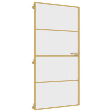 vidaXL Interior Door Slim Sliding Door Golden Tempered Glass and Aluminium