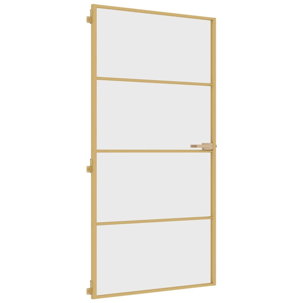 Vidaxl Interior Door Slim Sliding Door Golden Tempered Glass And Aluminium