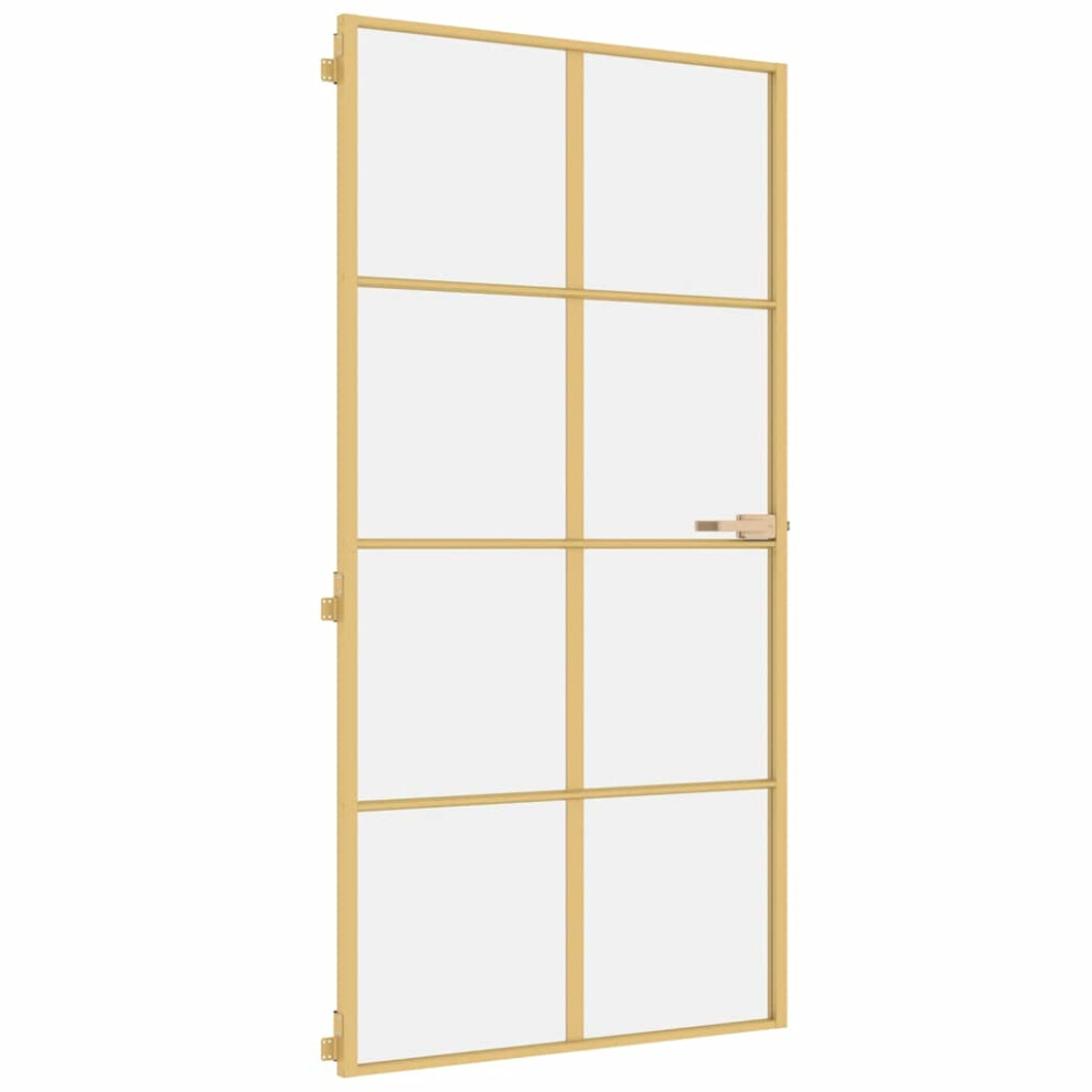 vidaXL Interior Door Slim Sliding Door Golden Tempered Glass and Aluminium