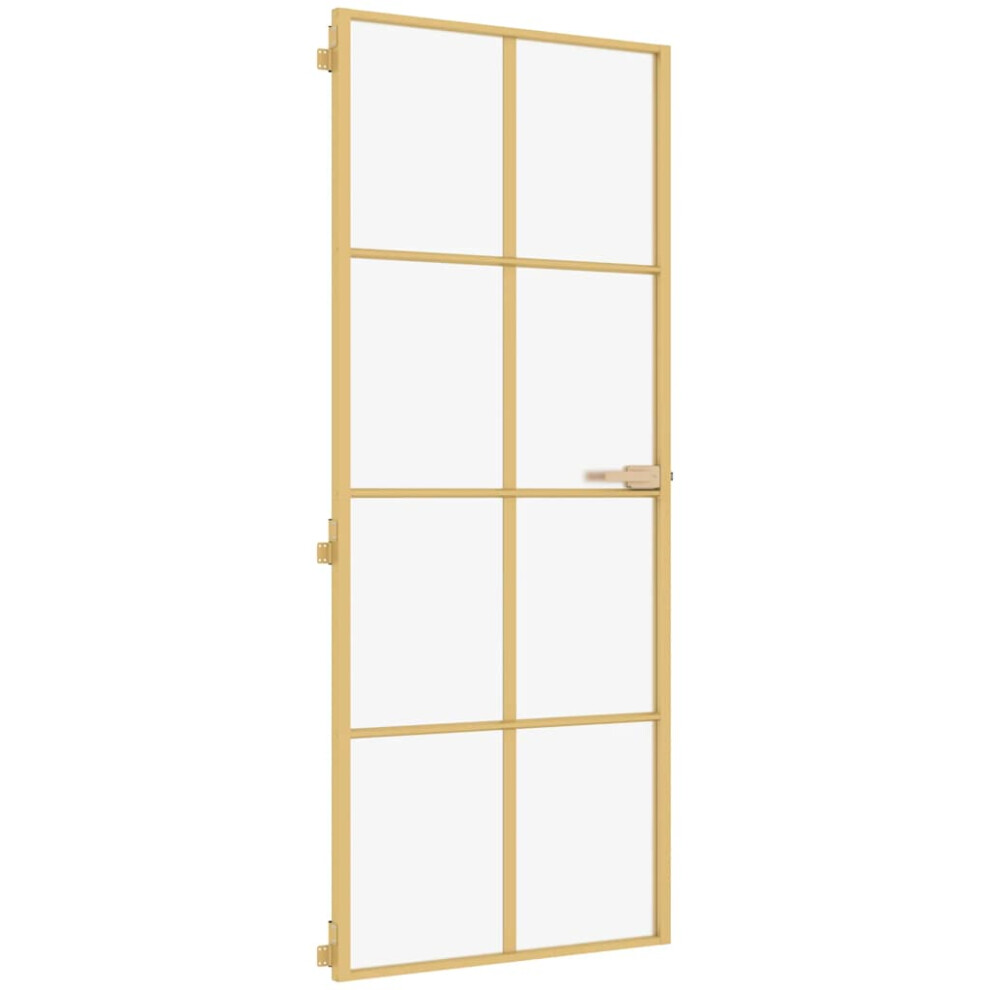 Vidaxl Interior Door Slim Sliding Door Golden Tempered Glass And Aluminium