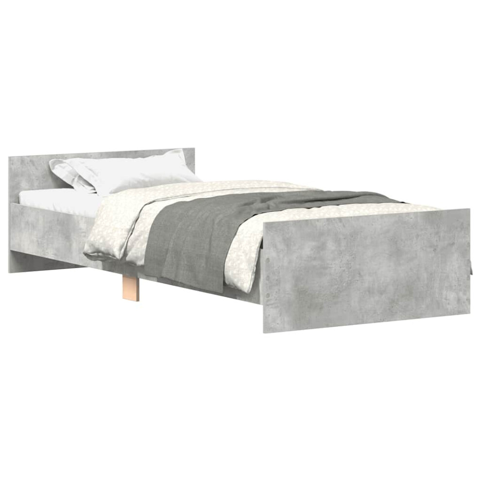 Vidaxl (Concrete Grey, 75 X 190 Cm) Bed Frame With Headboard And Footboard Mattress Foundation Bed Base