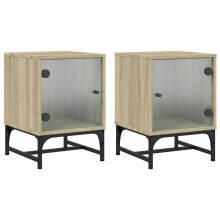 vidaXL Bedside Cabinets with Glass Doors Nightstand End Table 2 pcs Sonoma Oak