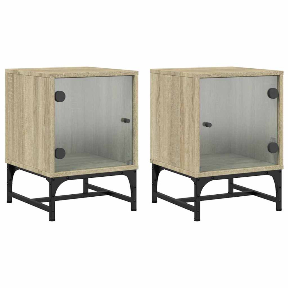 Vidaxl Bedside Cabinets With Glass Doors Nightstand End Table 2 Pcs Sonoma Oak