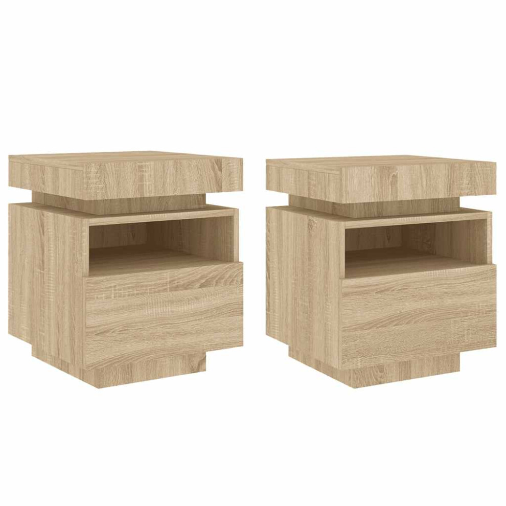 Vidaxl (Sonoma Oak) Bedside Cabinets With Led Lights Nightstand Bed Table Side Cabinet