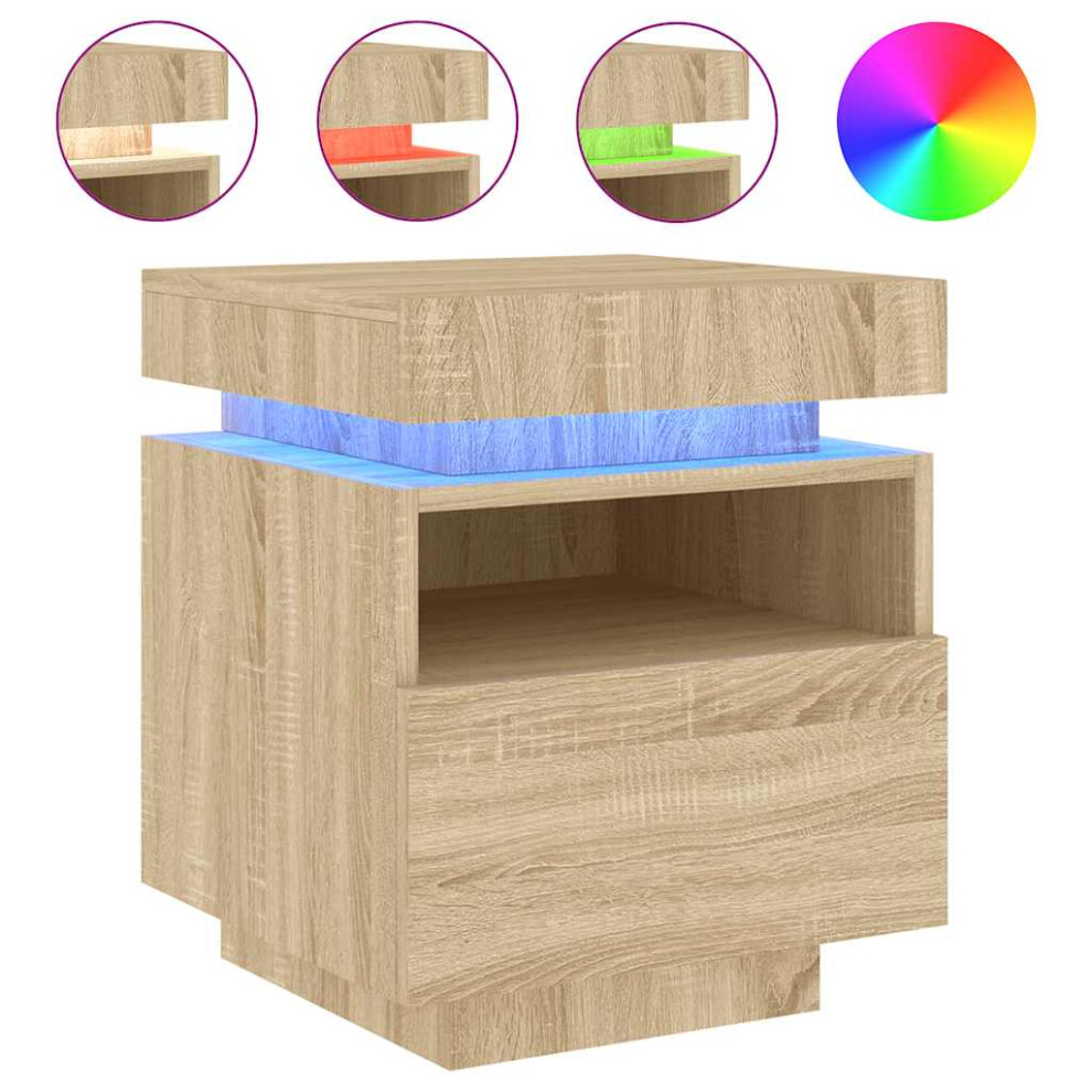 Vidaxl (Sonoma Oak) Bedside Cabinets With Led Lights Nightstand Bed Table Side Cabinet