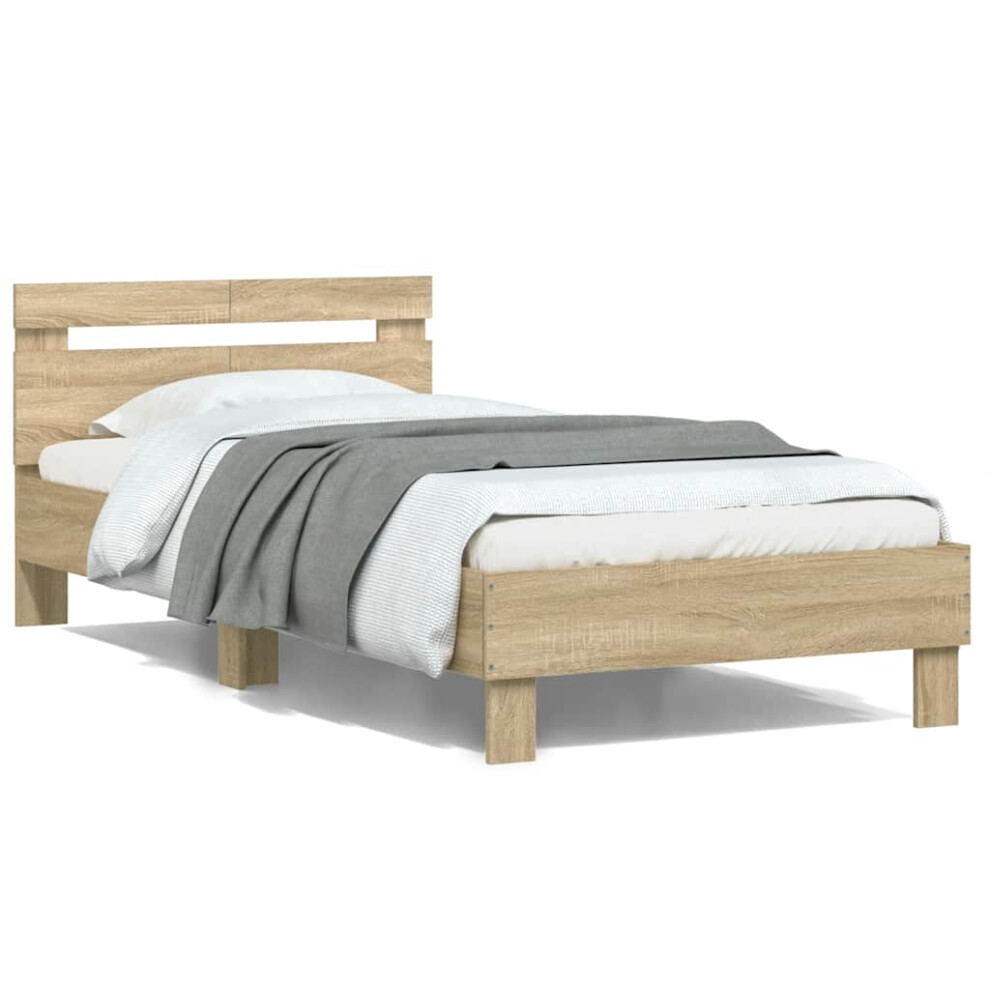 Vidaxl (Sonoma Oak, 100 X 200 Cm) Bed Frame With Headboard Bed Base Mattress Foundation Engineered Wood