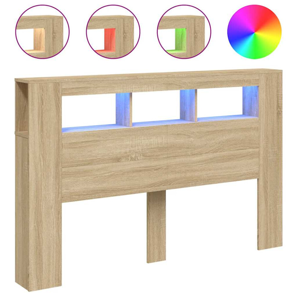 Vidaxl (Sonoma Oak, 160 X 18.5 X 103.5 Cm) Led Headboard Bed Header Bedroom Storage Bed Headboard Engineered Wood