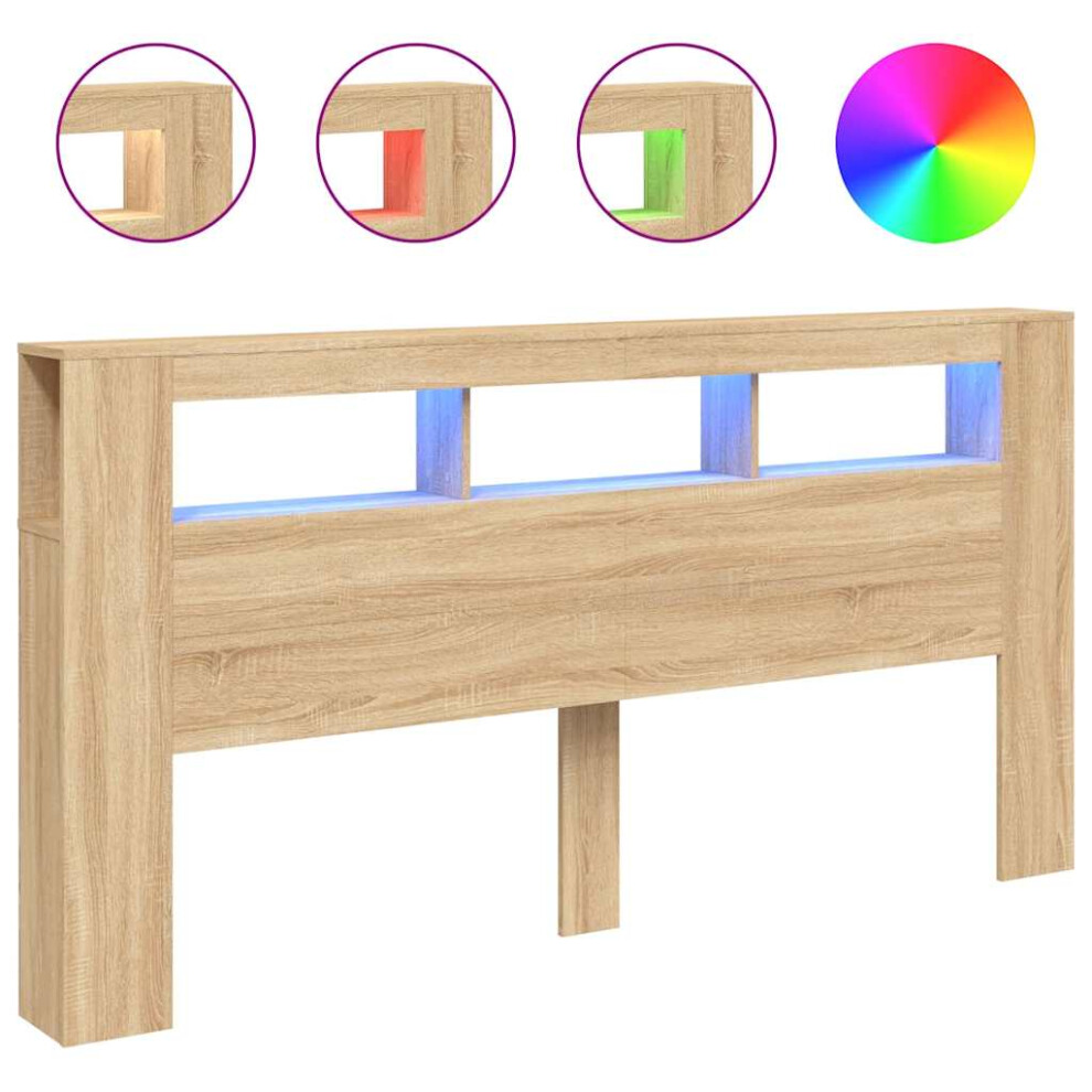 Vidaxl (Sonoma Oak) Led Headboard Bed Header Bedroom Storage Bed Headboard Engineered Wood