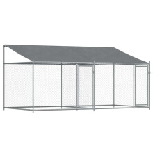 (2 doors, 4 x 2 x 2 m) vidaXL Dog Cage Dog Kennel Outdoor Dog Crate Pet House Grey Galvanised Steel