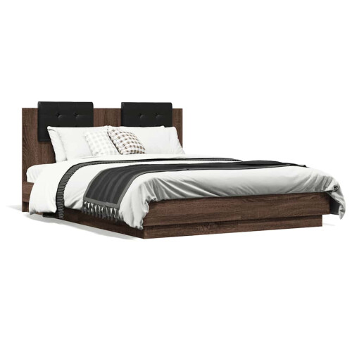 VidaXL vidaXL Bed Frame with Headboard Bed Brown Oak Small Double Engineered Wood