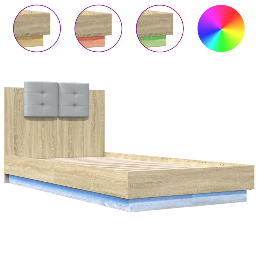 vidaXL Bed Frame with Headboard and LED Lights Bed Sonoma Oak Small Single