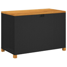 vidaXL Garden Storage Box Outdoor Storage Box Black Poly Rattan Acacia Wood