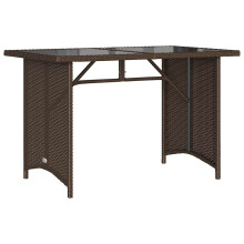 vidaXL Garden Table with Glass Top Outdoor Dining Table Brown Poly Rattan