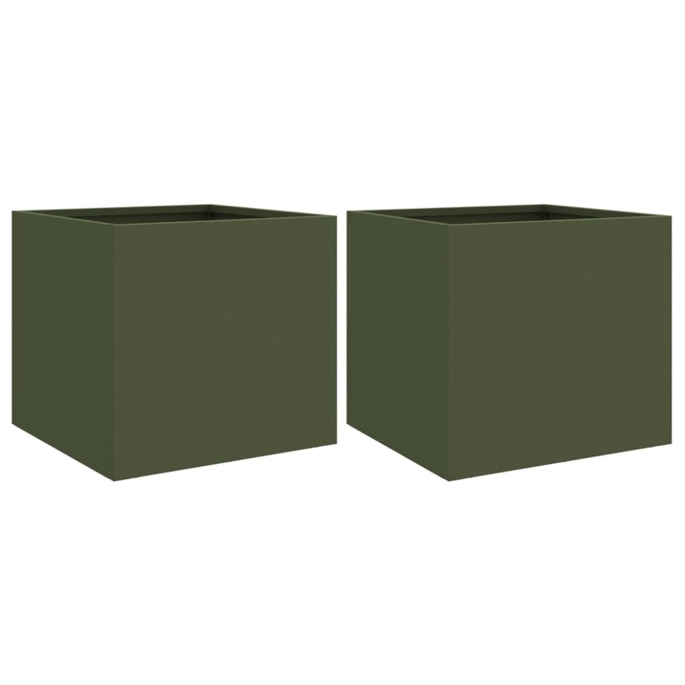 Vidaxl Planter Outdoor Flower Pot Garden Raised Beds 2 Pcs Olive Green Steel