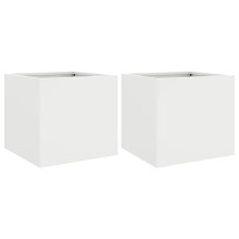 vidaXL Planters Flower Pot Garden Raised Bed Outdoor Planter 2 pcs White Steel