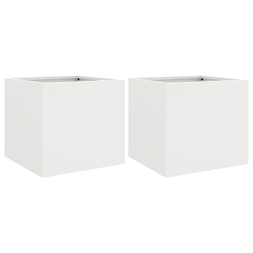 Vidaxl Planters Flower Pot Garden Raised Bed Outdoor Planter 2 Pcs White Steel