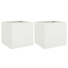 vidaXL Planters Flower Pot Garden Raised Bed Outdoor Planter 2 pcs White Steel
