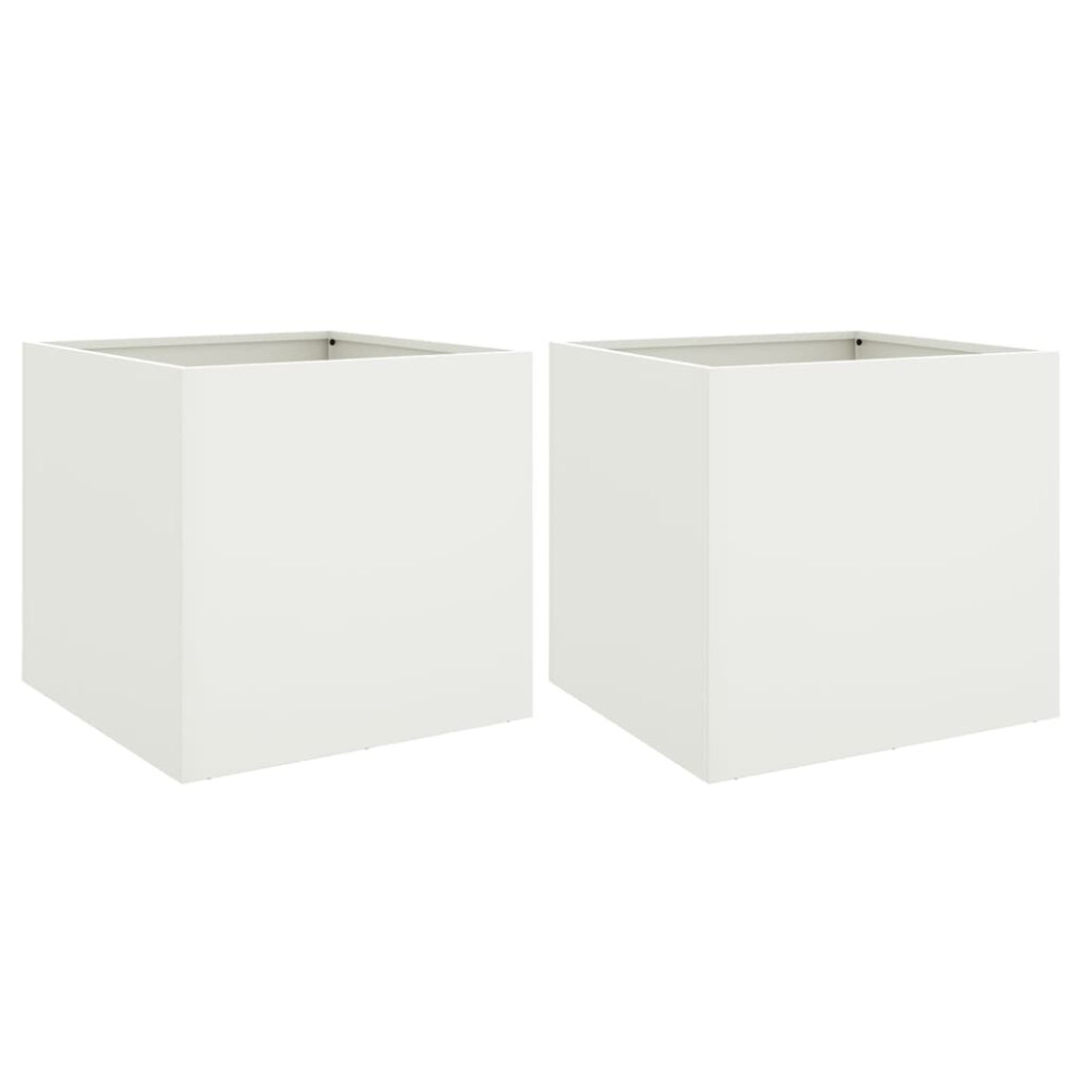 Vidaxl Planters Flower Pot Garden Raised Bed Outdoor Planter 2 Pcs White Steel