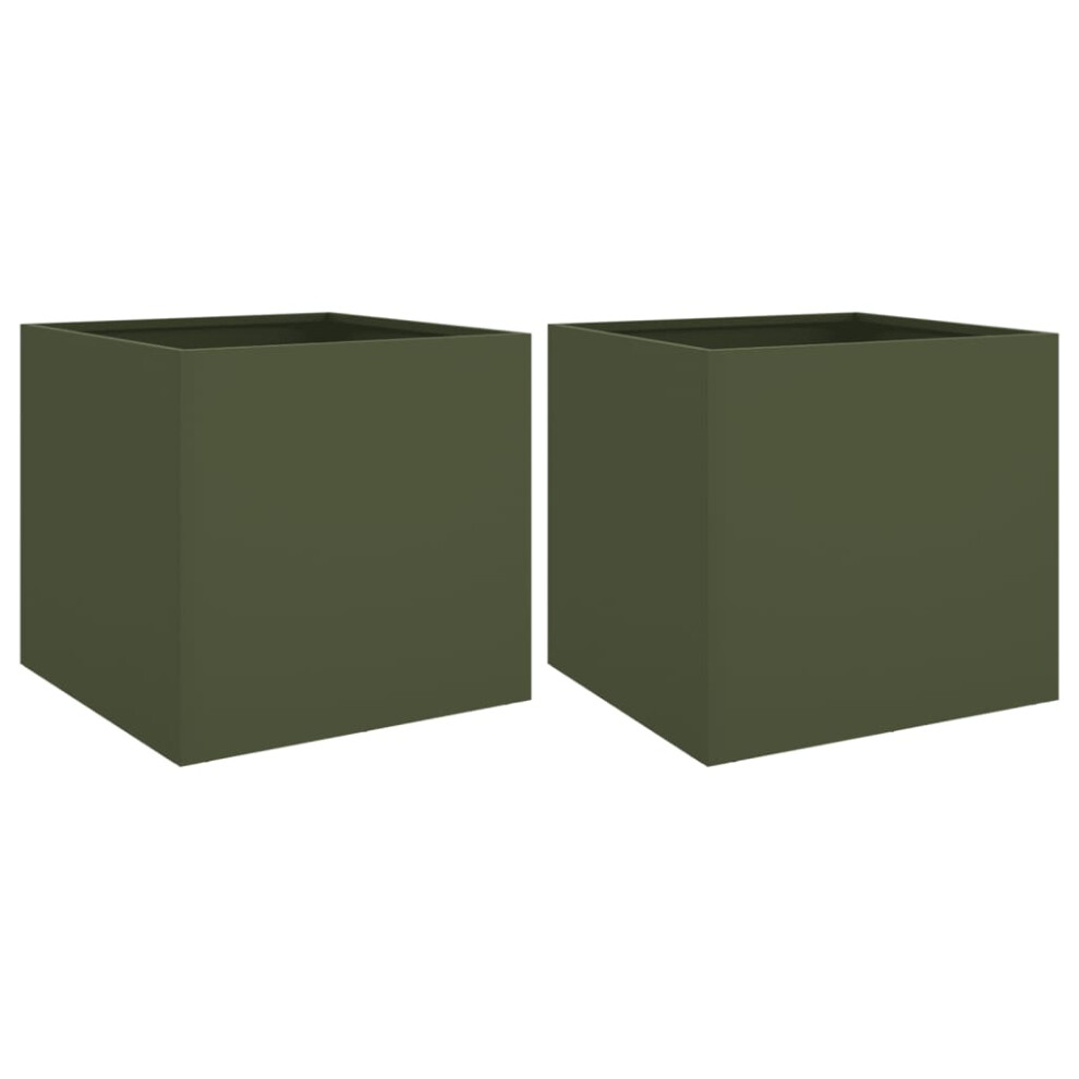 Vidaxl Planter Outdoor Flower Pot Garden Raised Beds 2 Pcs Olive Green Steel