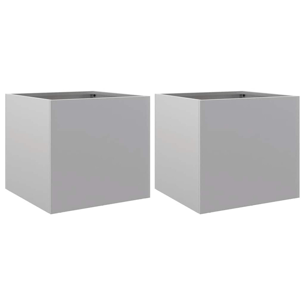Vidaxl Planters Flower Box Plant Pot Raised Bed 2 Pcs Galvanised Steel Silver