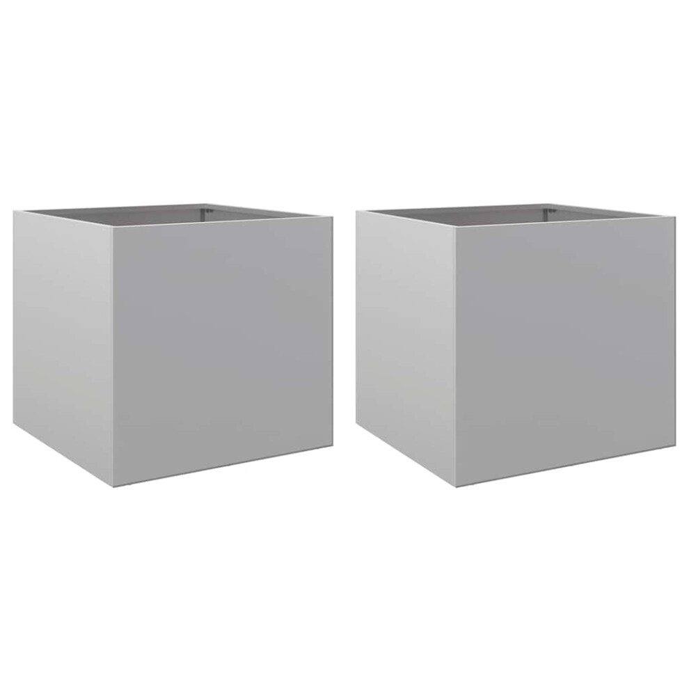 Vidaxl Planters Flower Box Plant Pot Raised Bed 2 Pcs Silver Galvanised Steel