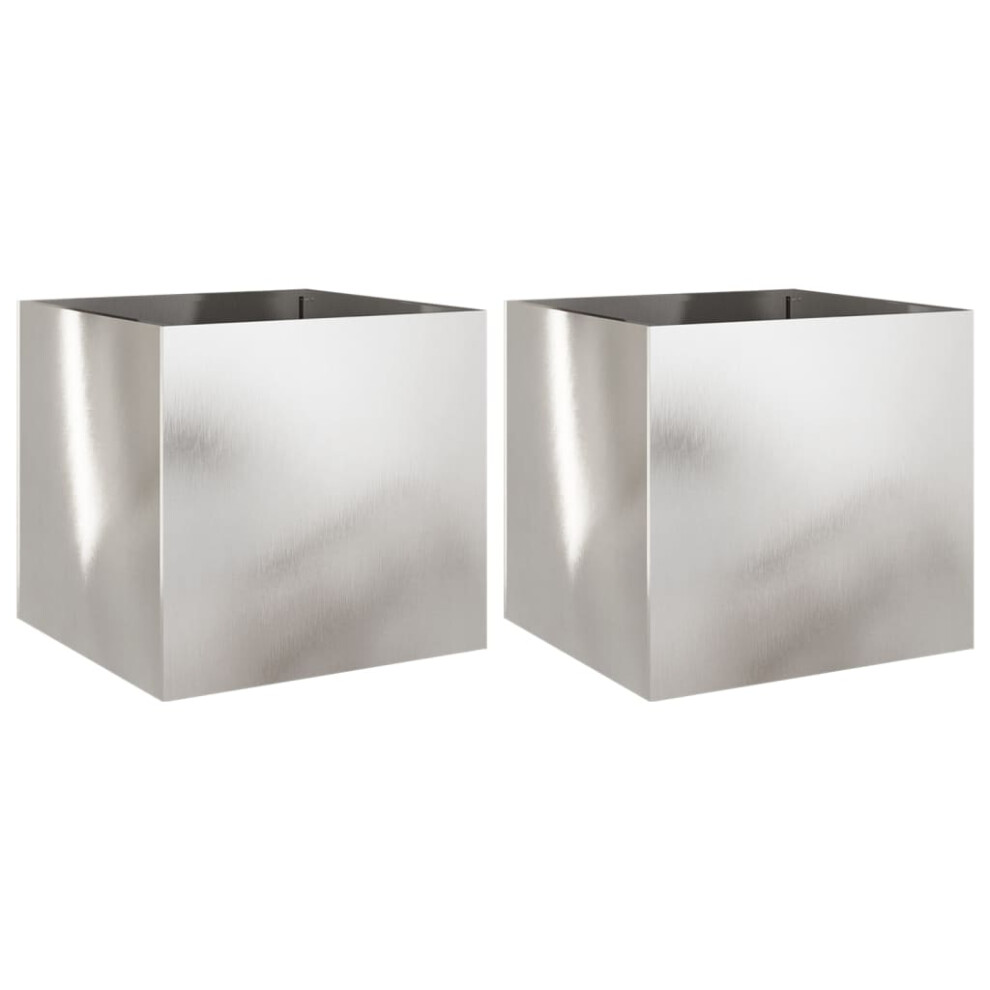 Vidaxl Planters Flower Box Plant Pot Raised Bed 2 Pcs Silver Stainless Steel