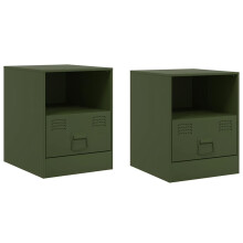 (olive green, 2 pcs) vidaXL Bedside Cabinet Bedroom Nightstand Side Table Bed Cabinet Black Steel