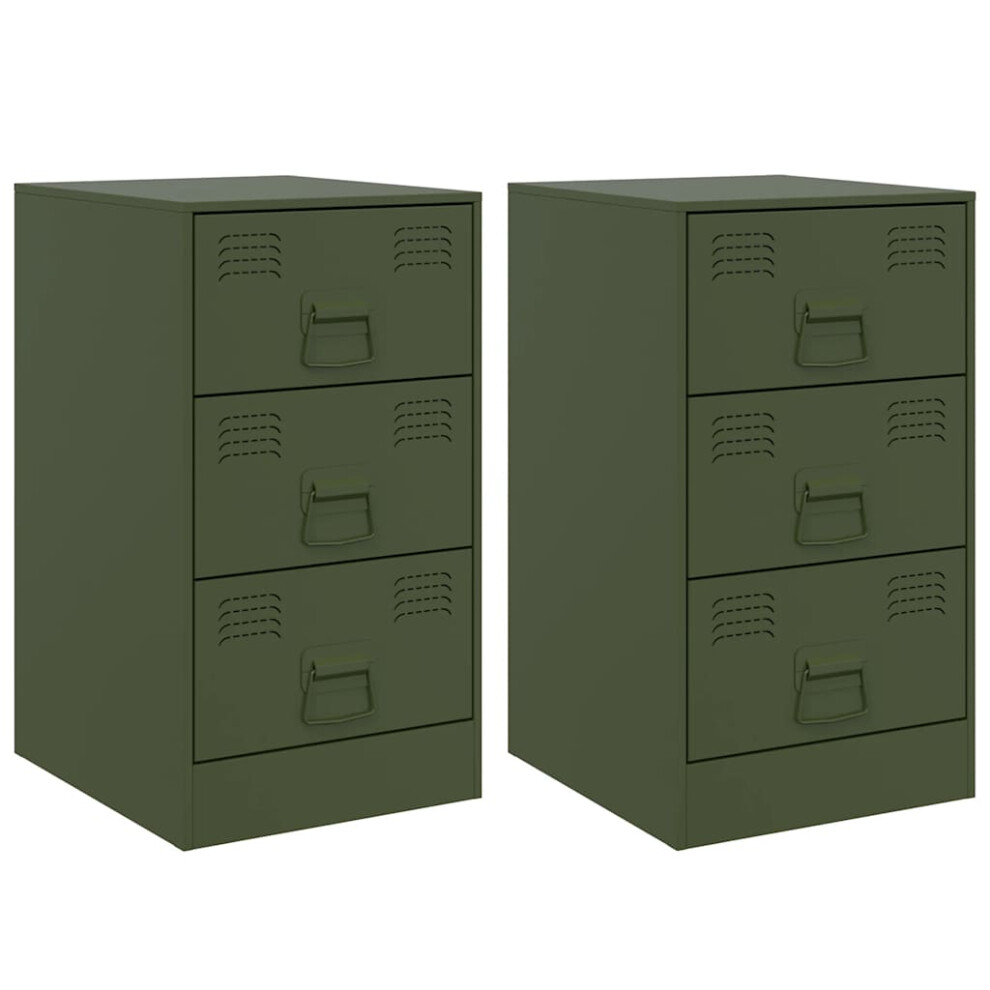 Vidaxl (Olive Green, 2 Pcs) Bedside Cabinets Nightstand Bed Side Cabinet 2 Pcs Mustard Yellow Steel