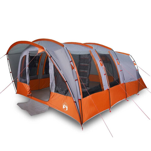 vidaXL 8-Person Tunnel Family Tent - Lightweight, Waterproof Grey, 3 Bedrooms, 7 Windows