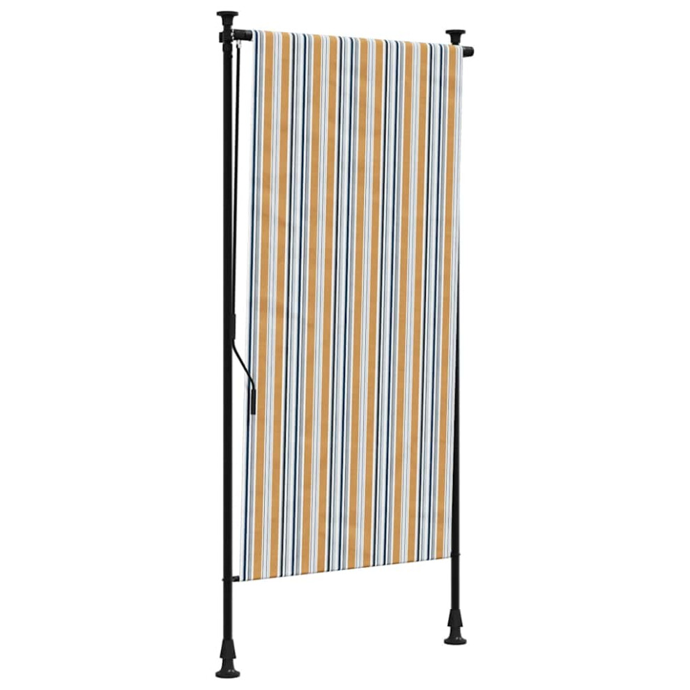 Vidaxl Outdoor Roller Blind Roller Shade Yellow And White Fabric And Steel