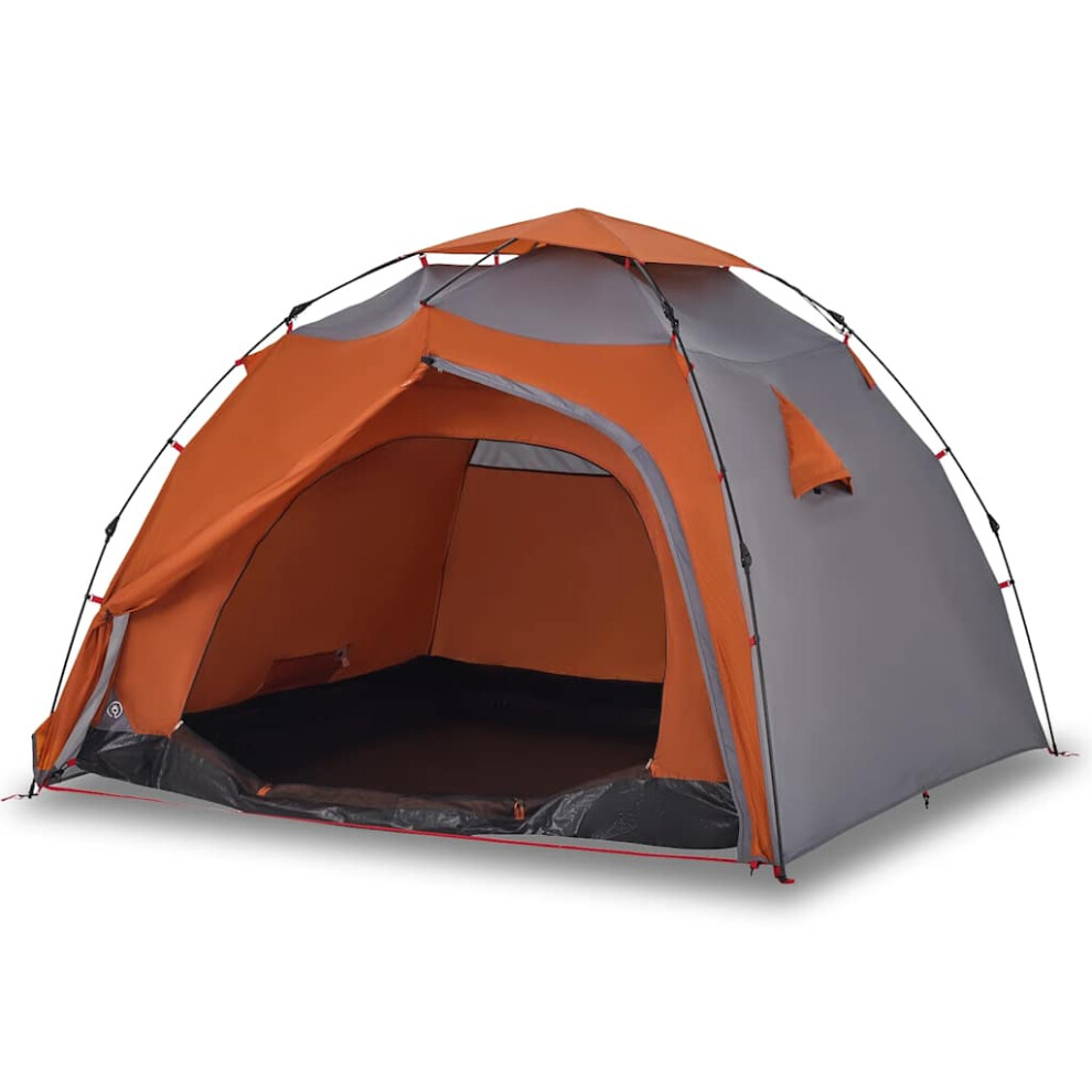 vidaXL Camping Tent Dome 4-Person Dome Tent Grey and Orange Quick Release