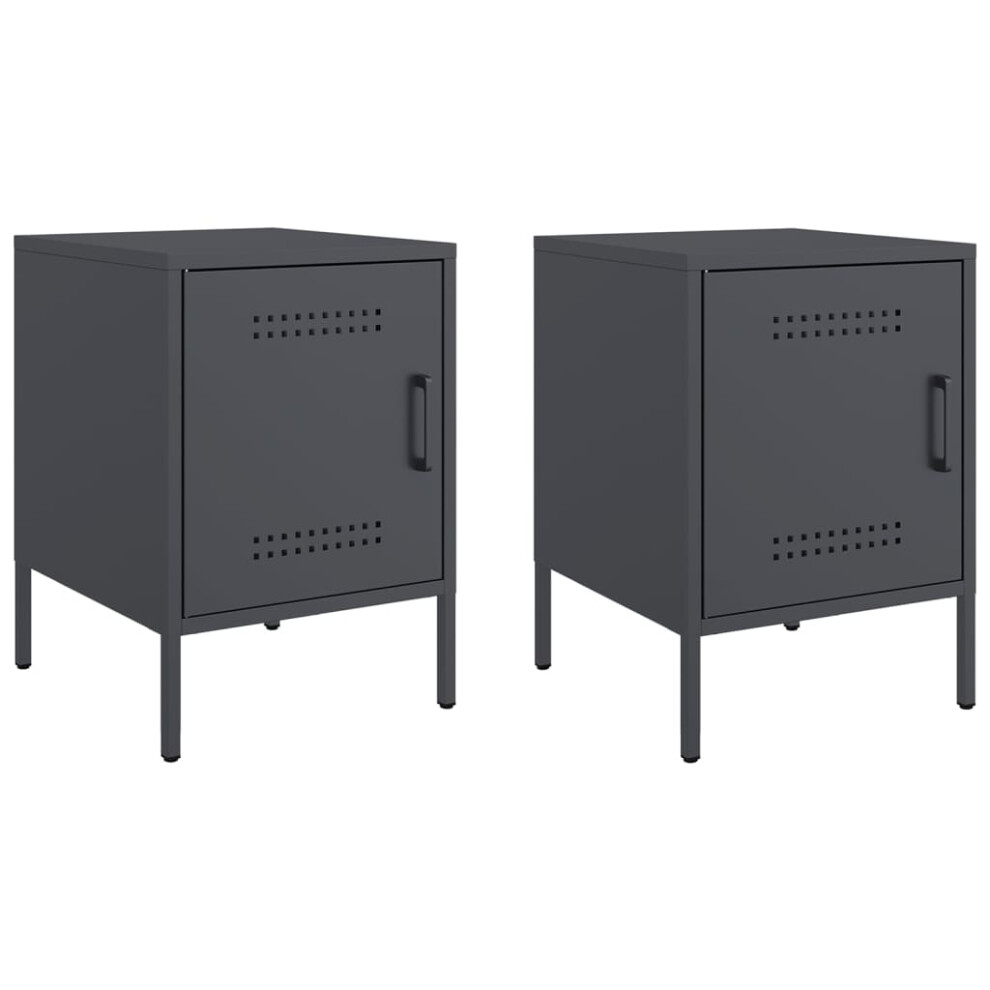 Vidaxl (Anthracite, 2 Pcs) Bedside Cabinet Bedroom Nightstand Bed Side Table Bed Cabinet Steel