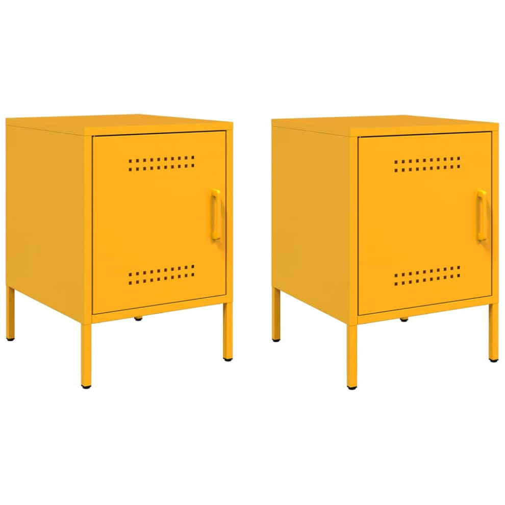 Vidaxl (Yellow, 2 Pcs) Bedside Cabinet Bedroom Nightstand Bed Side Table Bed Cabinet Steel