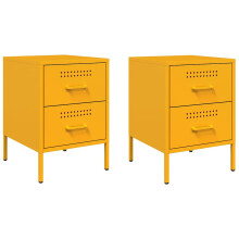 (yellow, 2 pcs) vidaXL Bedside Cabinet Nightstand Bed Table Bed Cabinet Mustard Yellow Steel