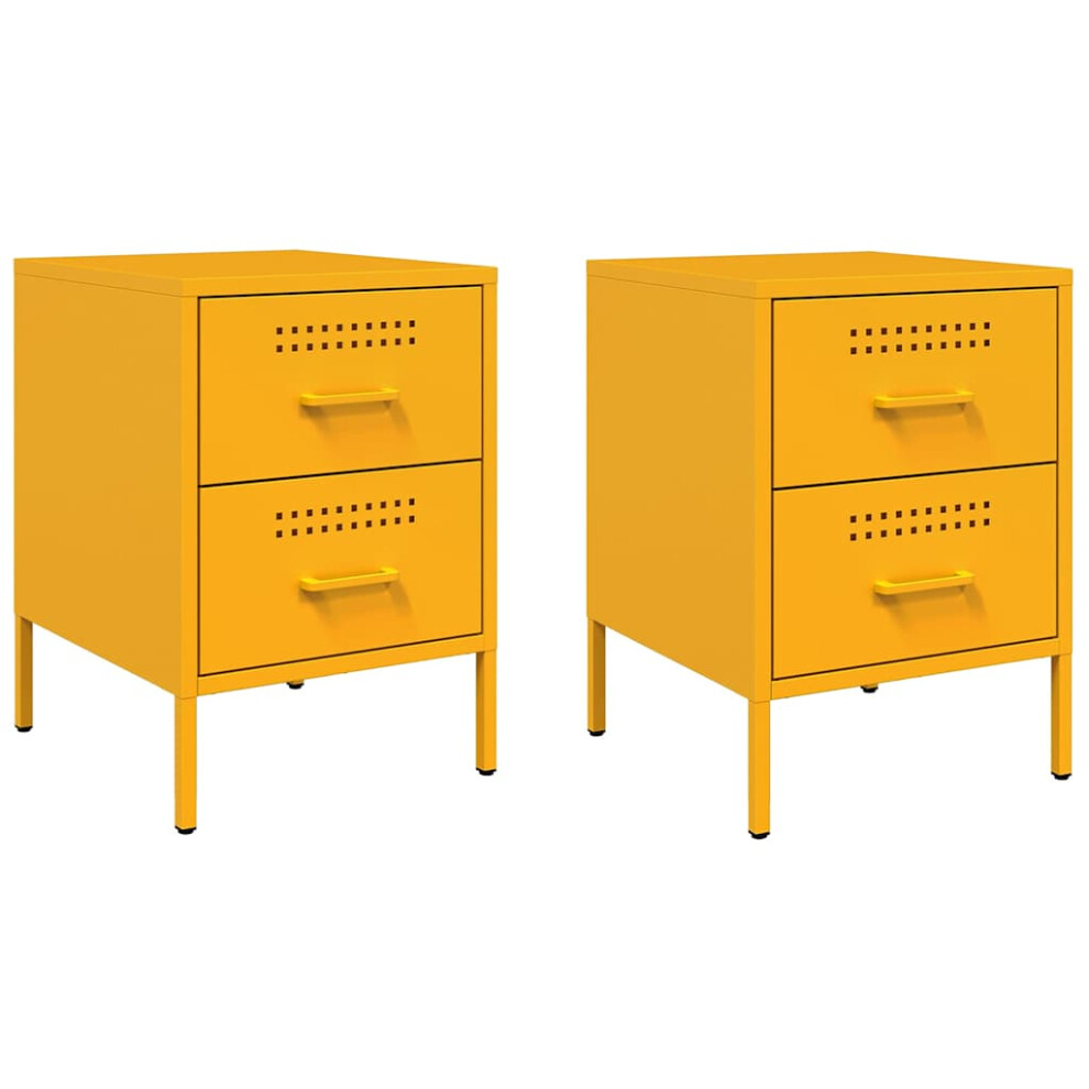Vidaxl (Yellow, 2 Pcs) Bedside Cabinet Nightstand Bed Table Bed Cabinet Mustard Yellow Steel